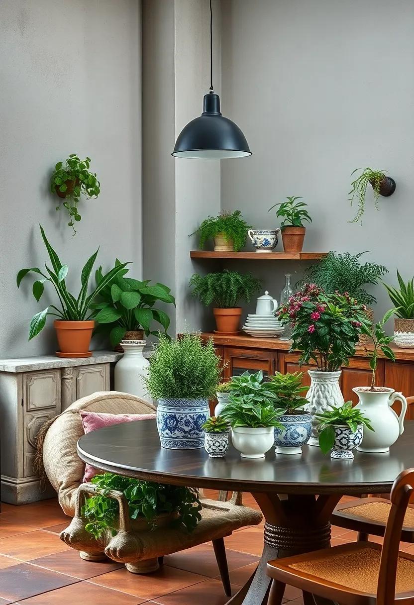 Mixing Edible Herbs with Antique Porcelain for Whimsical Kitchen Garden Vignettes