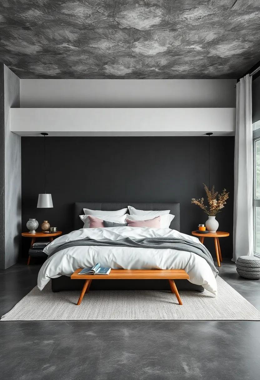 Using Layered White Bedding Varieties Against a Charcoal Canvas for an Inviting Sleep Space