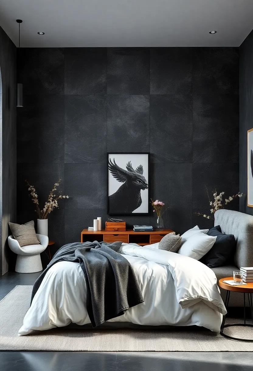 Embracing Black and White Photography to Complement the Charcoal and White Bedroom Palette