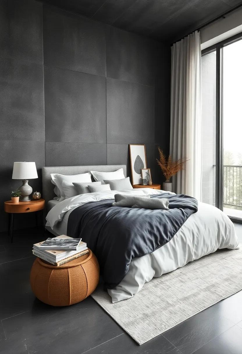 Arranging Greenery with White Pots to Introduce Freshness Against a Dark Charcoal Backdrop