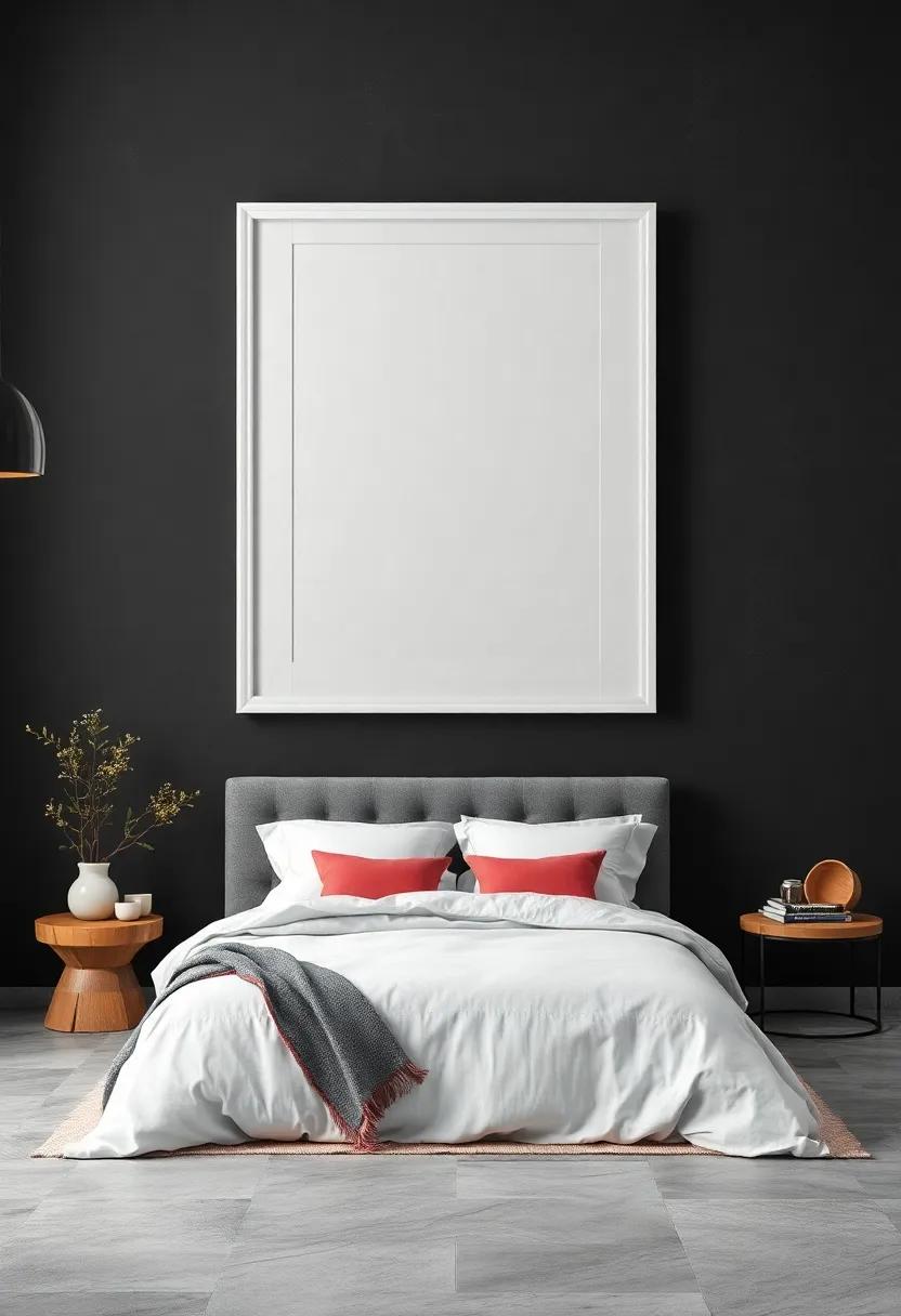 Arranging a Statement White Mirror Frame that Pierces Through a Deep Charcoal Wall