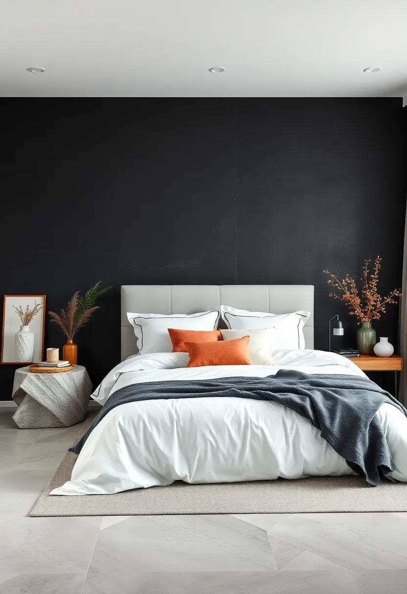 Incorporating Natural Wood Elements to Soften the Stark Contrast of Charcoal and White