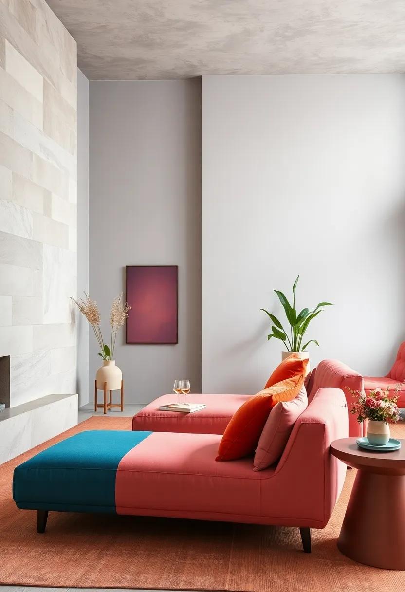 Bold Color Blocking on Chaise Lounges Highlighting Statement Pieces in Vibrant Rooms