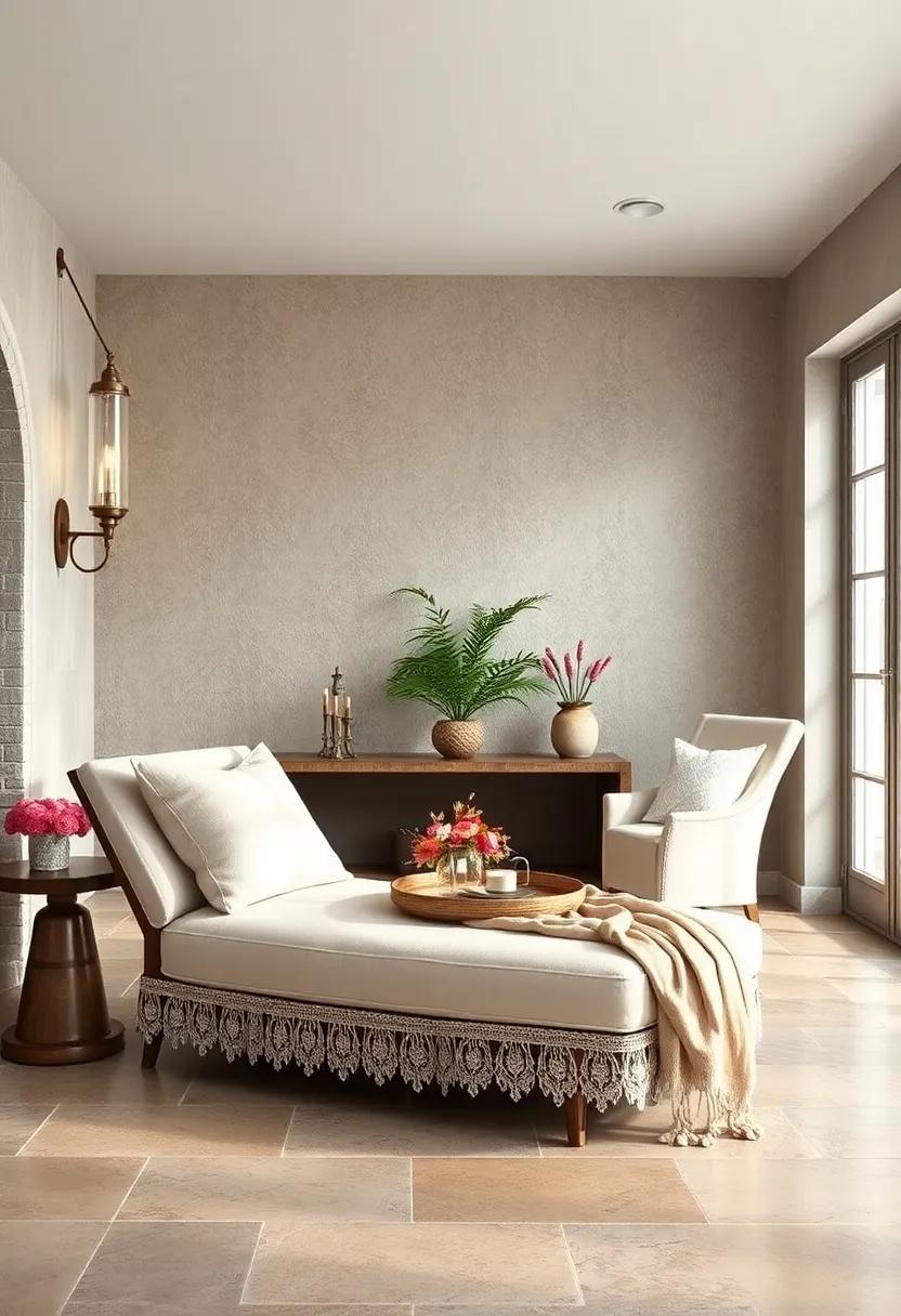 Charming Cottage Vibes Highlighted by Soft Cotton Chaise Lounges with Lace Accents