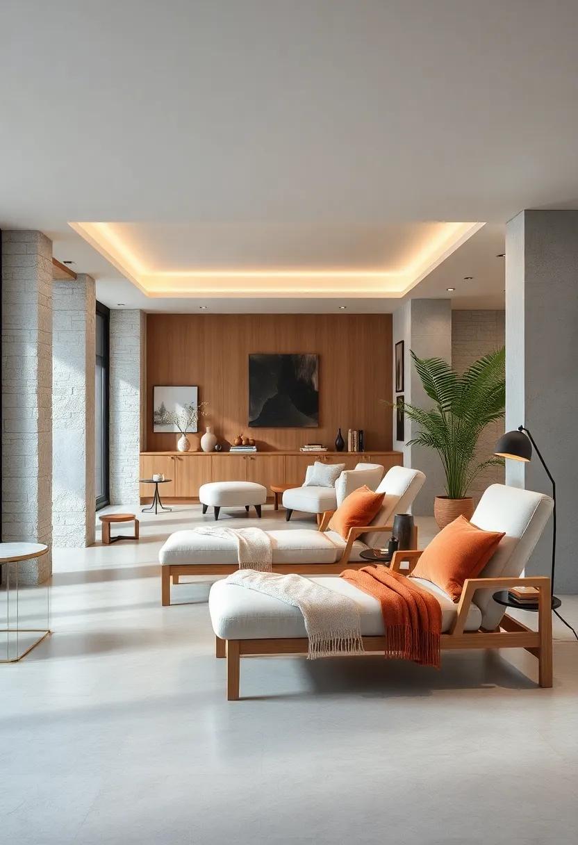 Scandinavian Serenity with Light Wood Chaise Lounges and Neutral Soft Furnishings