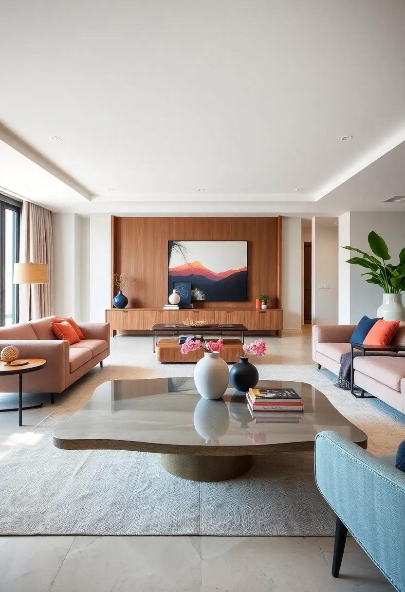 Elegant Pedestal Coffee Tables Highlighting Central Support with Stylish Sculptural Bases