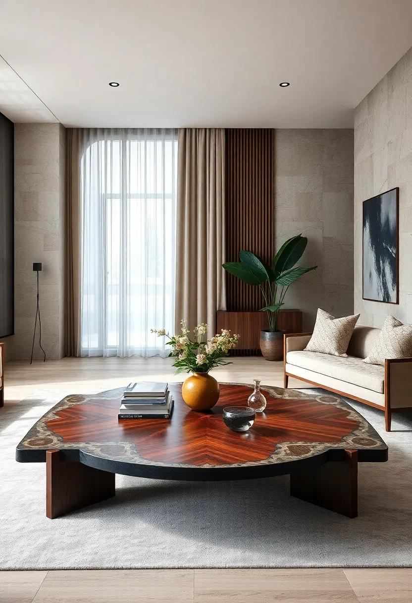 Marquetry Coffee Tables Featuring Intricate Inlay Patterns with Rich Wood Tones for Classic Appeal
