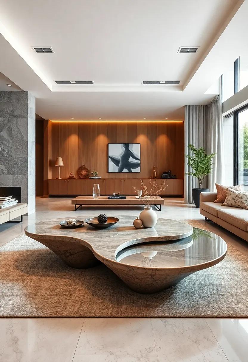 Modern Sculpted Coffee Tables with Fluid, Curved Forms Inviting Touch and Exploration in Spaces