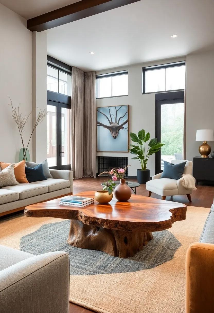 Organic Live Edge Coffee Tables Preserving Natural Wood Shapes to Enhance Earthy Interior Themes