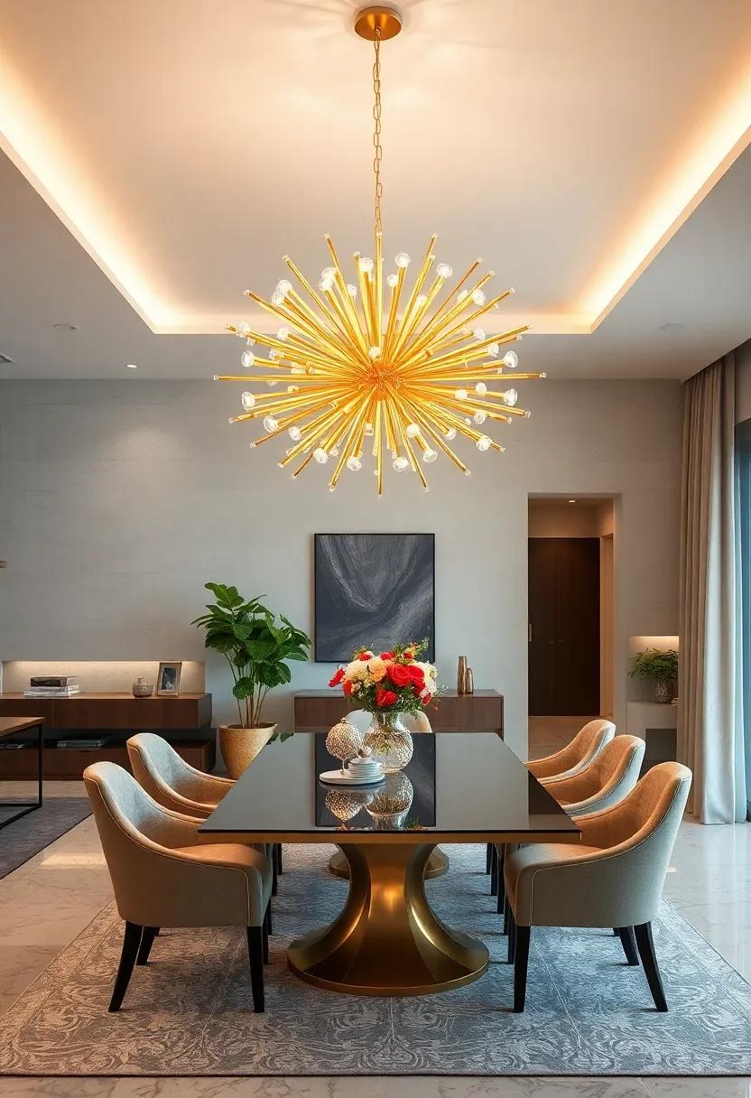Art Deco Elegance Captured in a Radiant Sunburst Chandelier with Polished Gold Finish