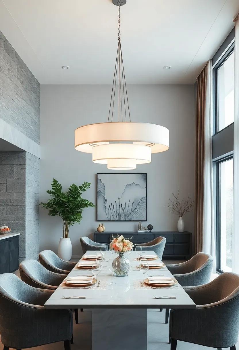 Ethereal White Silk Fabric Shades Diffusing Light Softly Across a Monochrome Dining Scene