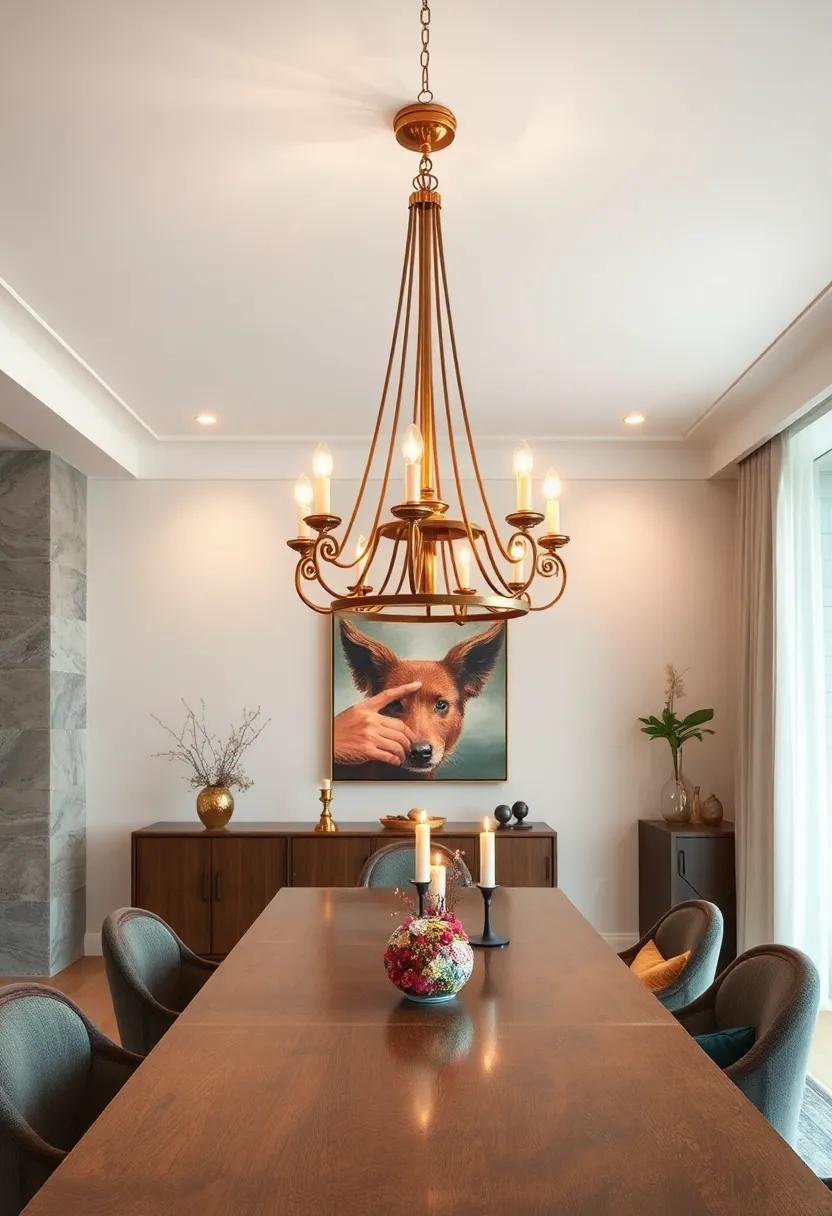 Golden Brass Fixtures Reflecting Candlelight Effects Creating an Opulent Dining Atmosphere