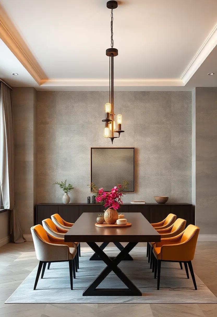 Industrial Chic Designs Combining Exposed Bulbs with Hammered Steel Structures Over a Long Table