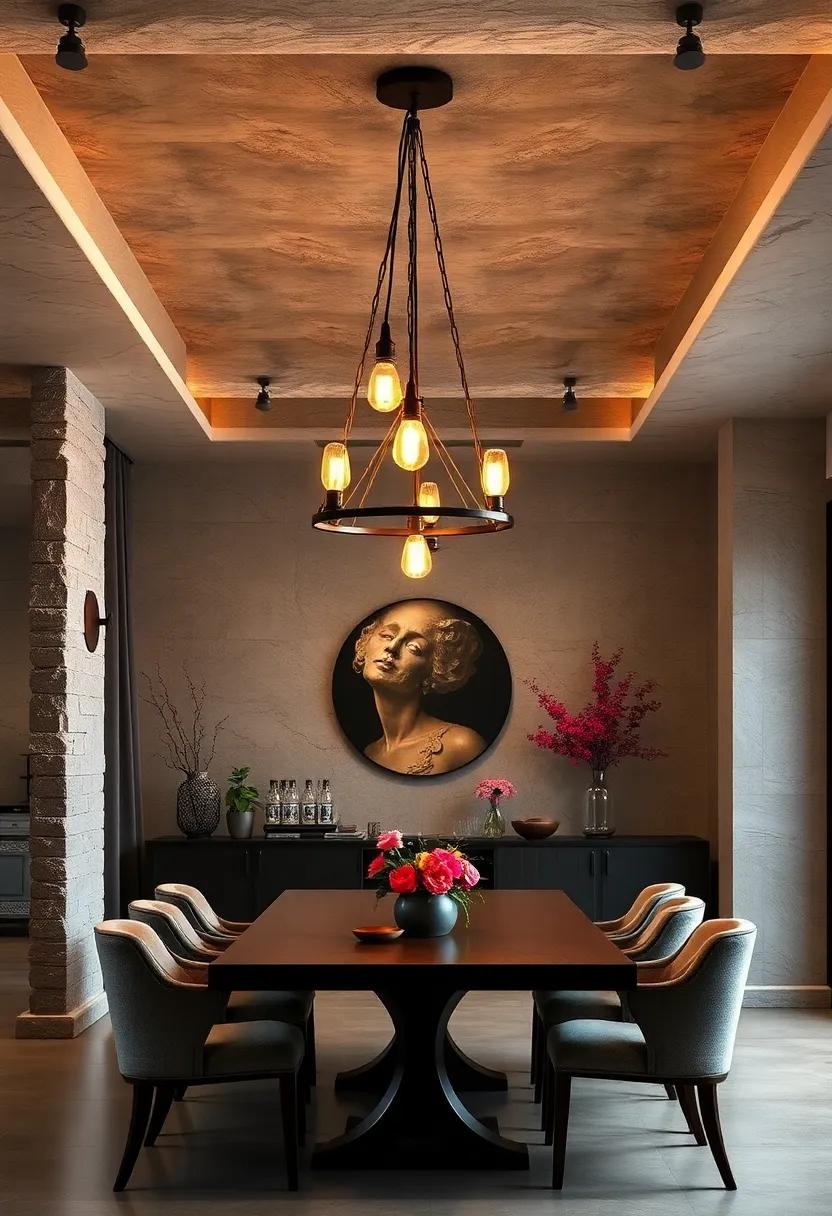 Moody and Romantic Ambiance Highlighted by Dimmed Edison Bulbs and Matte Black Fixtures