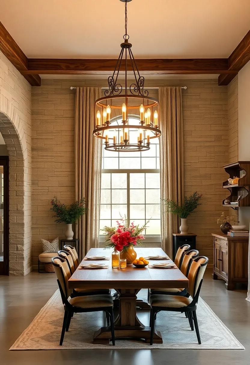 Rustic Farmhouse Charm Enhanced by Iron and Wood Blending Rough Textures with Refined Detailing