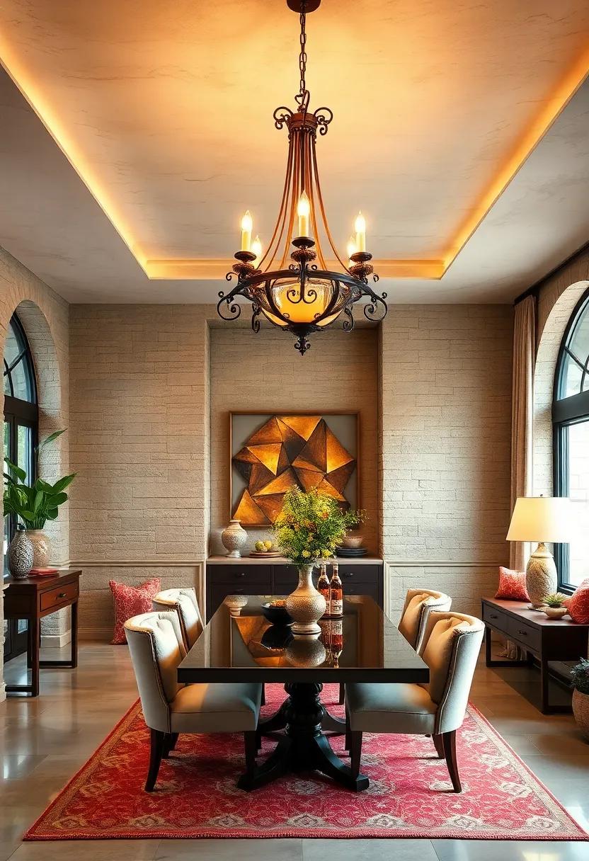 Tuscan Influenced Ornate Ironwork Bringing Old-World Warmth to a Cozy Dining Area