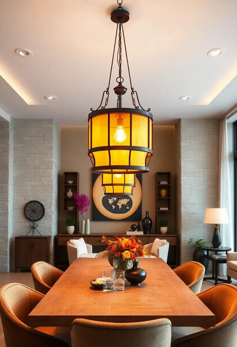 Vintage Lantern Style Chandeliers Evoking Nostalgia With Warm Amber Glass Panels and Metal Frames