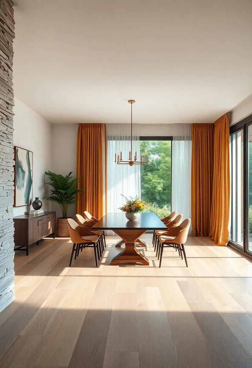 Bleached Wood Floors Paired with Rich Velvet Curtains to Inspire Relaxed Elegance