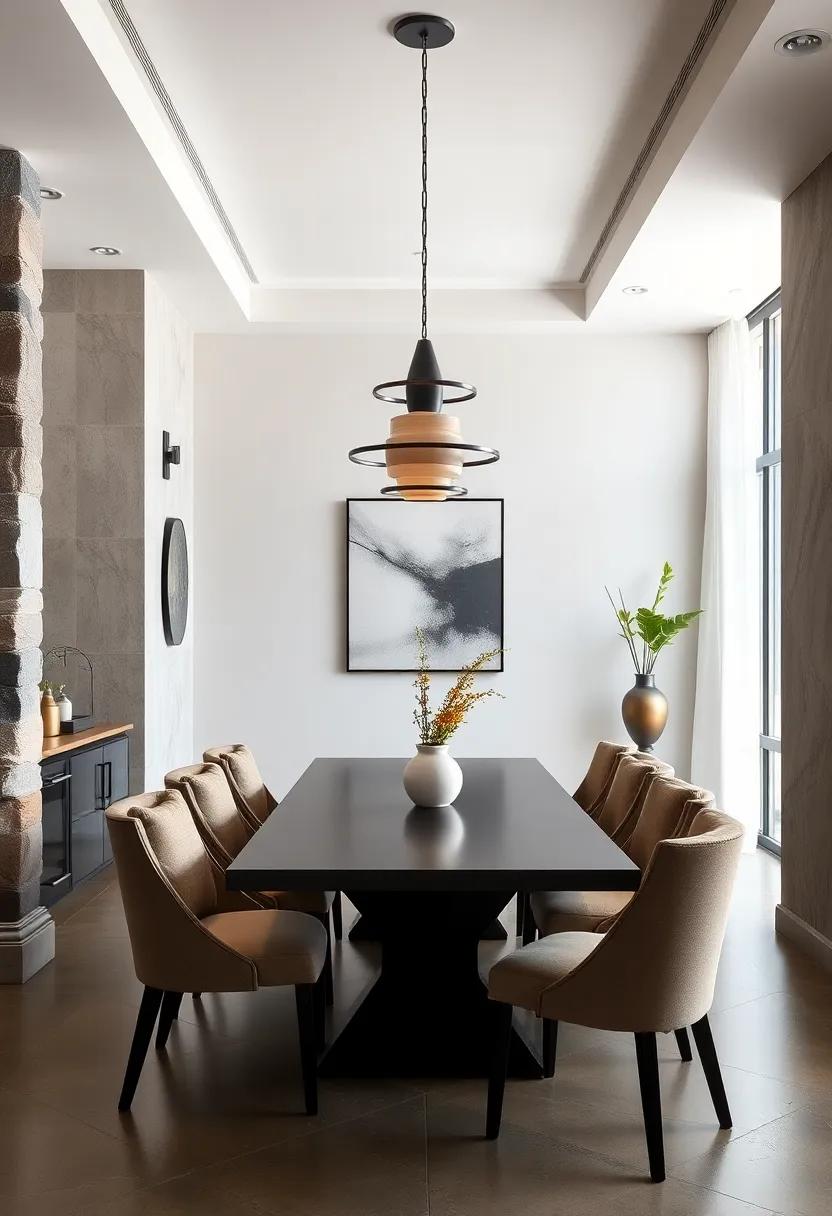 Contrasting Matte Black Fixtures Against Polished Brass for Dining Room Drama