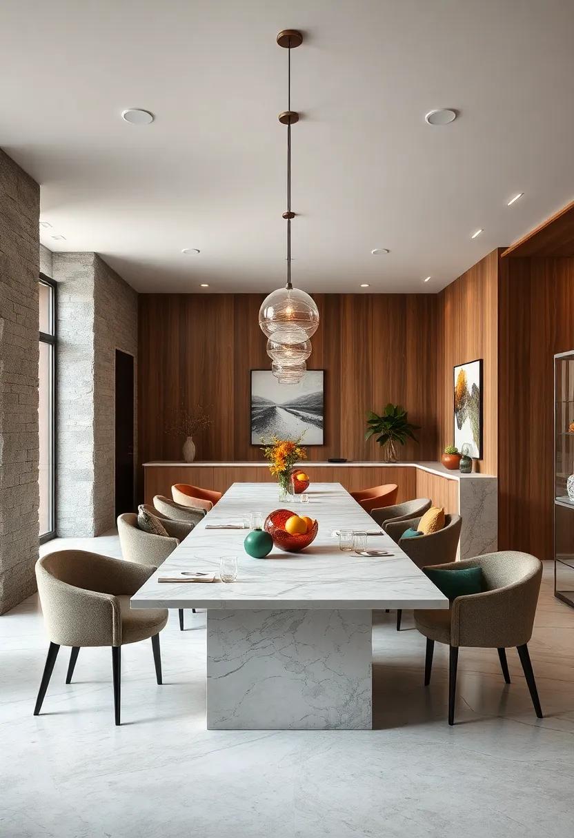 Elevating Dining Experiences with Marble Surfaces Amidst Raw Wooden Surroundings