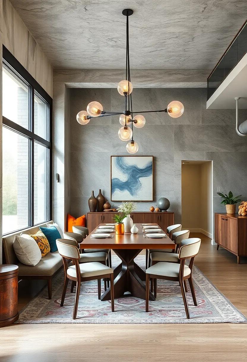 Fusing Mid-Century Modern Elements with Industrial Lighting in Dining Areas