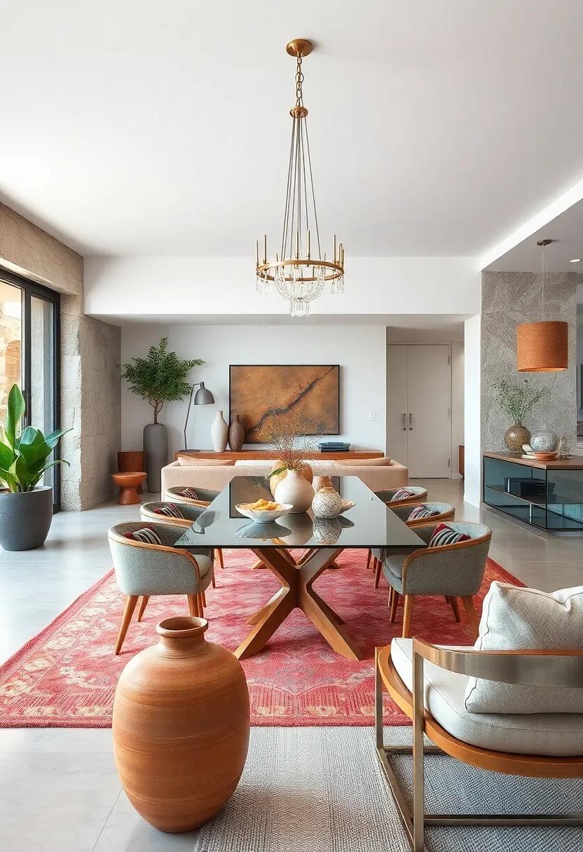 Showcasing Handcrafted Pottery Amid Sleek Glass and Steel Furnishings