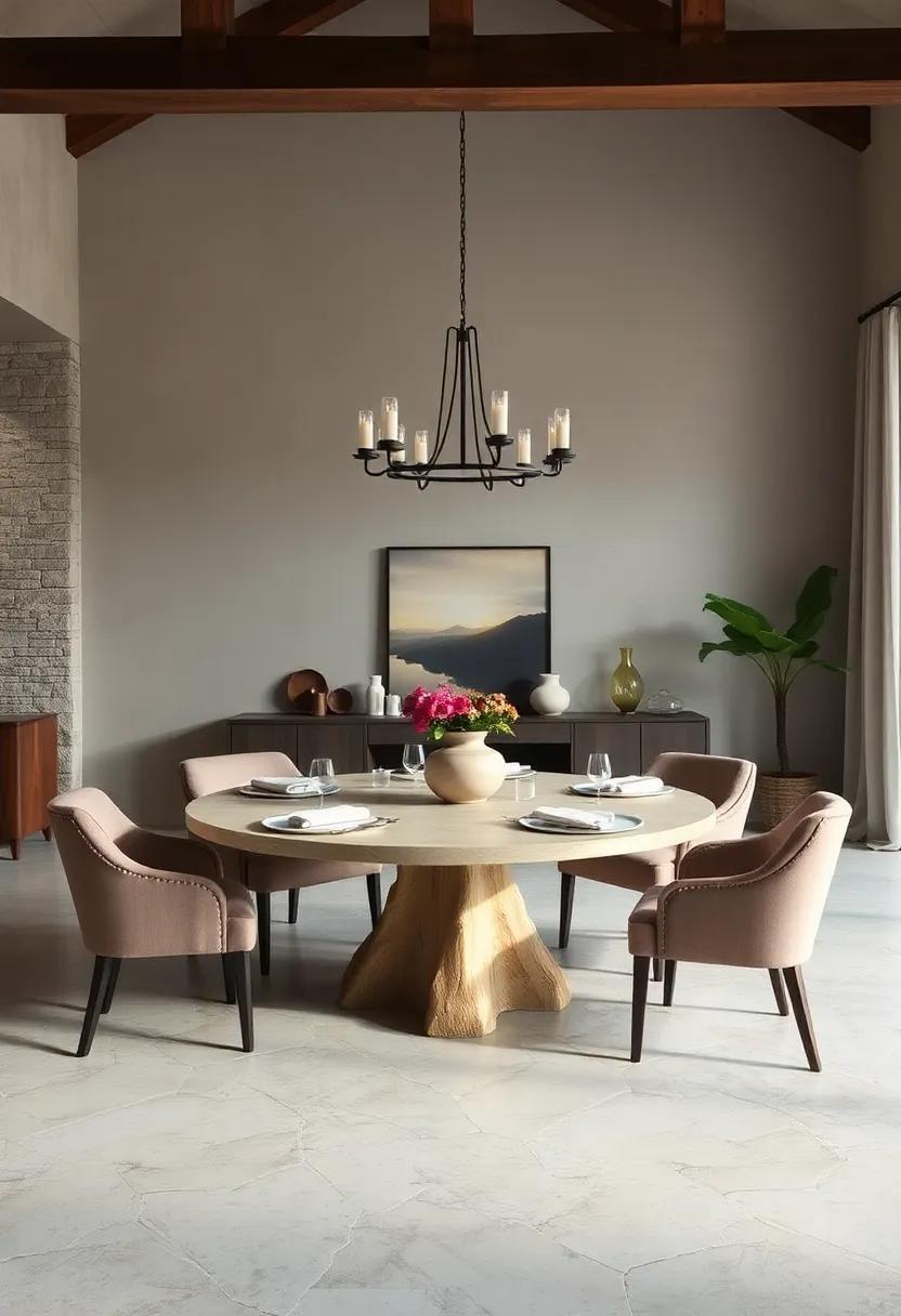 Round Dining Tables Radiating Warmth and Inviting Family Gatherings in Classic Rustic Charm