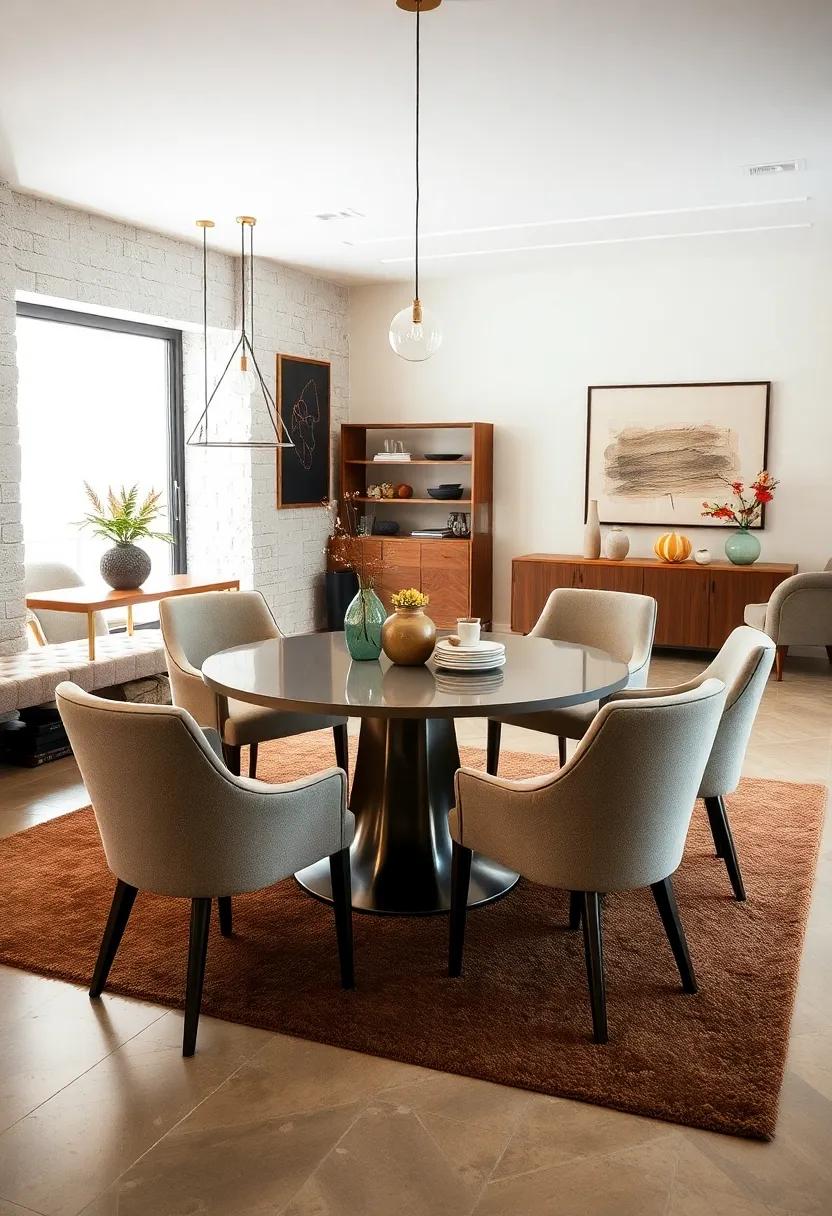 Timeless Round Tables Surrounded by Tall Back Chairs and Soft Area Rugs in Neutral Tones