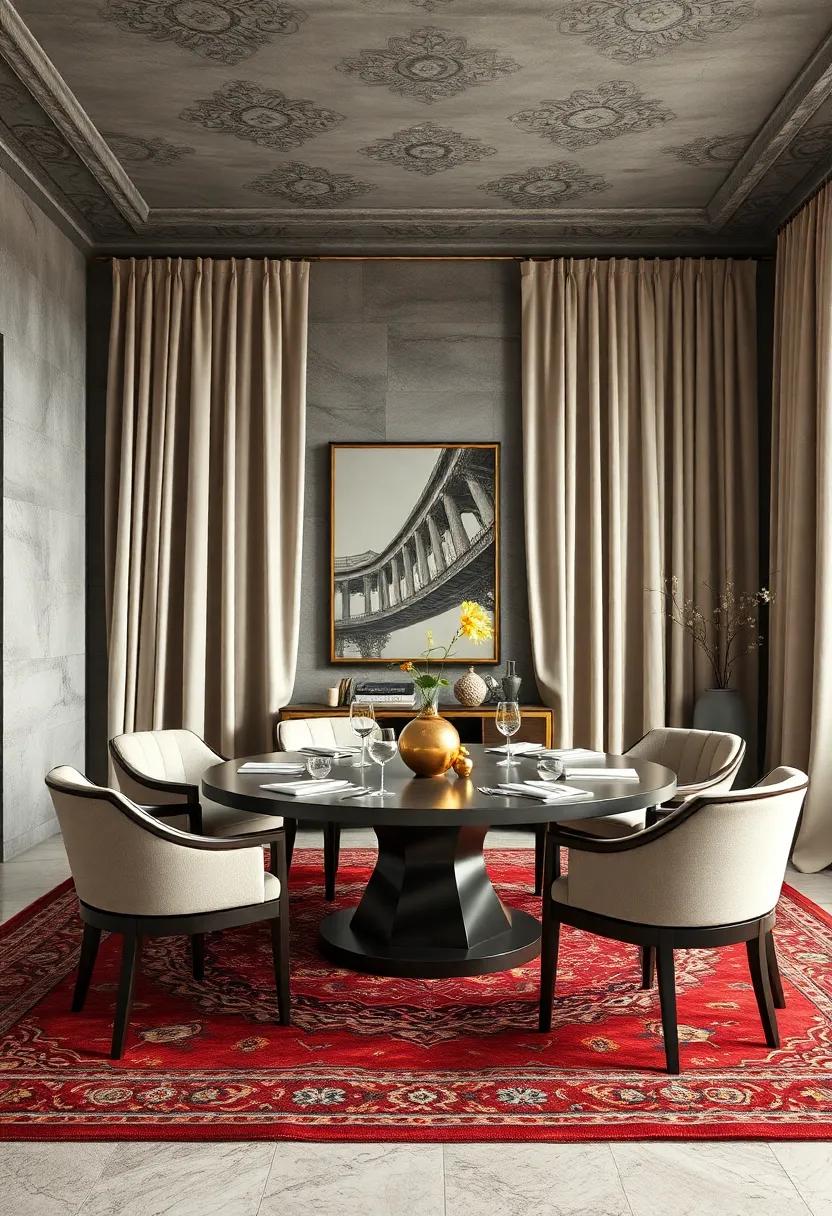 Classic Round Tables in Regal Settings Enhanced by Heavy Drapes and Persian Carpets for Elegance