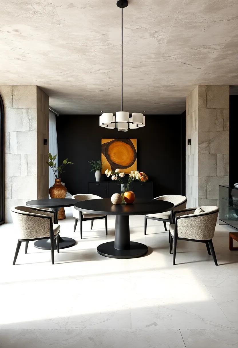 Art Deco Glamour Brought to Life Through Round Tables with Geometric Patterns and Brass Detailing