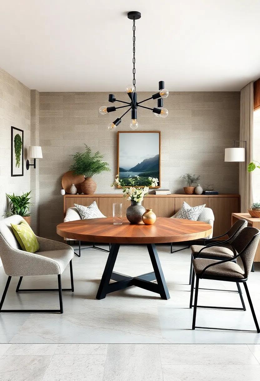 Industrial Chic Round Tables Crafted from Reclaimed Wood and Matte Black Steel Legs