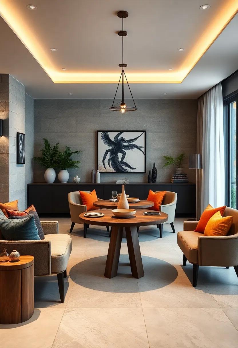 Round Tables Showcasing Handcrafted Ceramic Tableware Under Soft Ambient Lighting and Warm Tones