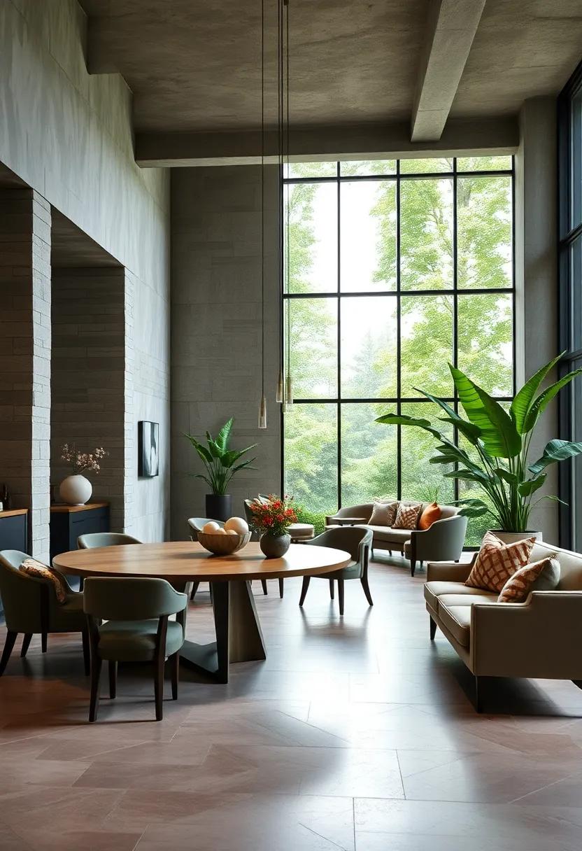 Sophisticated Round Tables in Open Concept Spaces With Floor-to-Ceiling Windows and Greenery