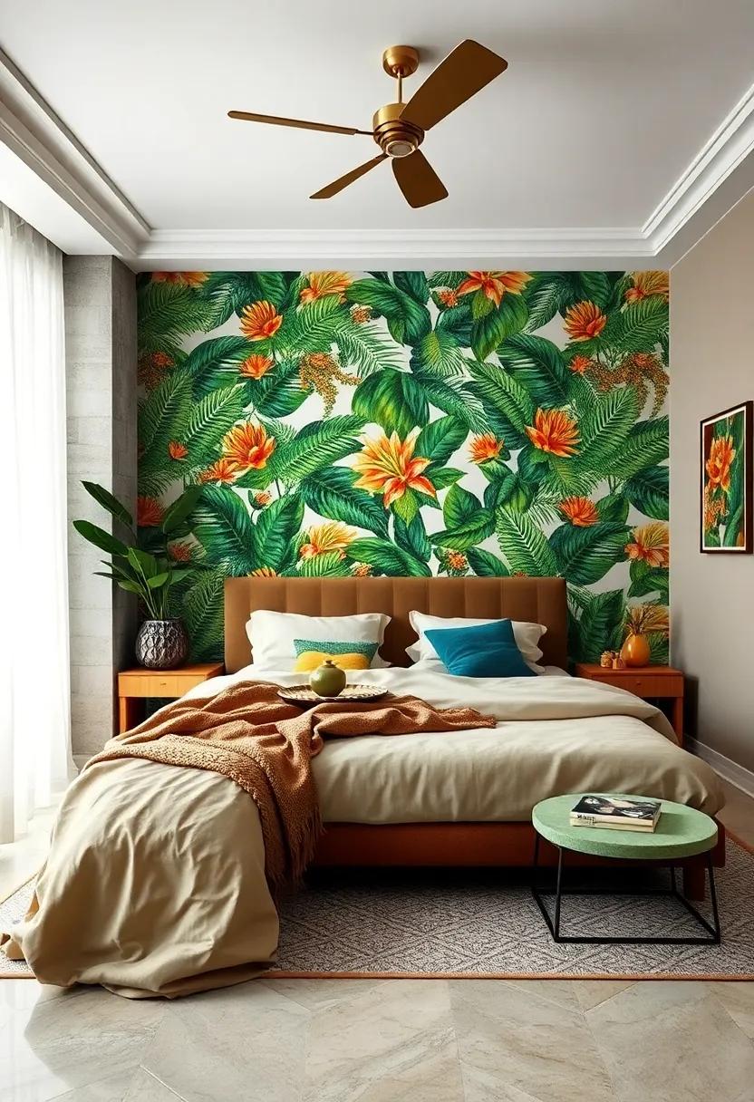 Embrace bold wallpapers that feature large tropical leaves or‍ exotic florals to set a lively backdrop for⁤ your bedroom