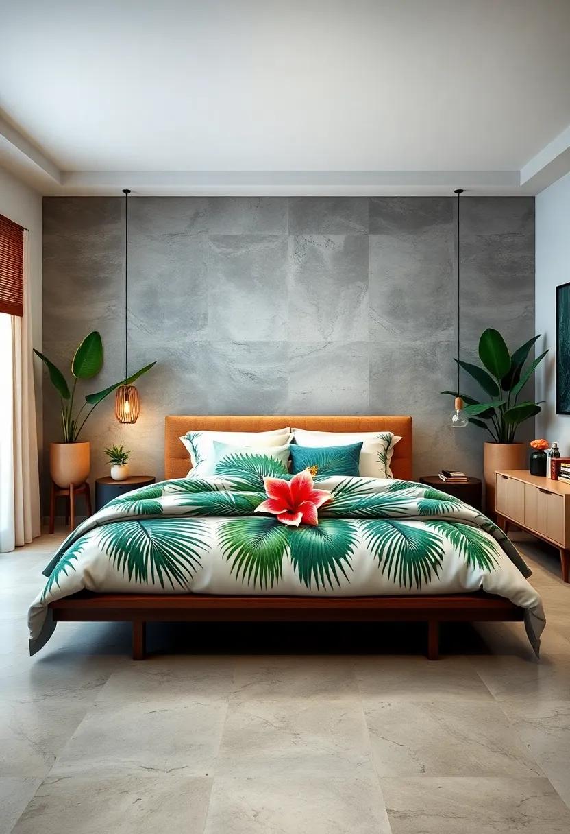 Use tropical-themed bedding adorned with palm fronds or vibrant hibiscus flowers to create ⁤a stunning focal point on your bed