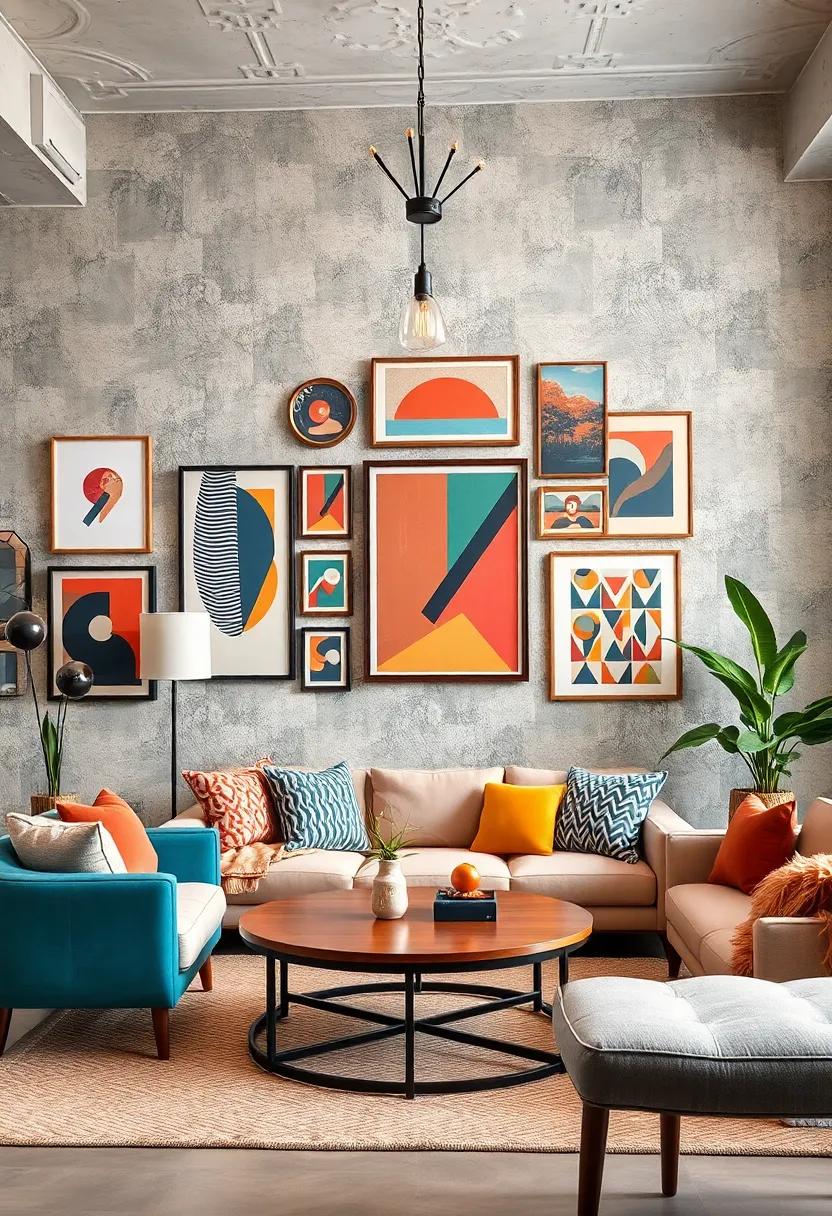 Eclectic Gallery Walls Celebrating Bold Geometric Shapes Combined with Vintage Artwork Styles