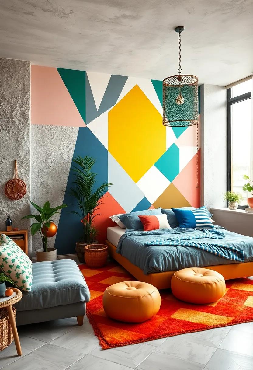 Eclectic Children's Rooms Powered by Colorful Bold Geometric Murals and Playful Decorative Elements
