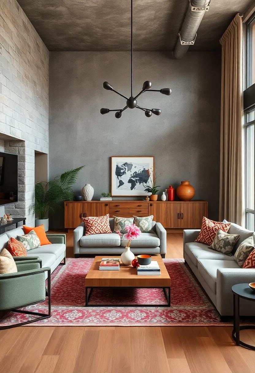 Industrial Accents with Rustic Wooden Elements Creating a Bold Contrast in a Comfortable Lounge