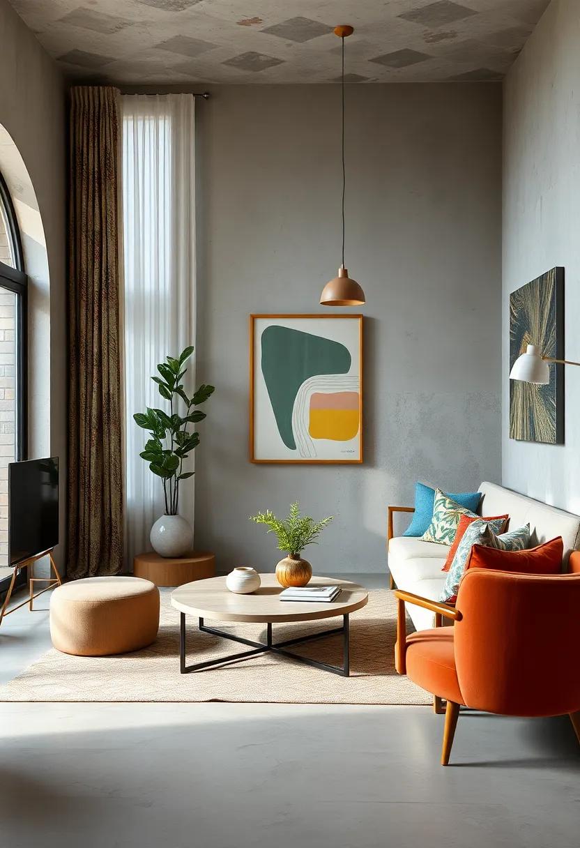 Playful Use of Patterns on Curtains, Cushions, and Artwork Against a Muted Eclectic Backdrop