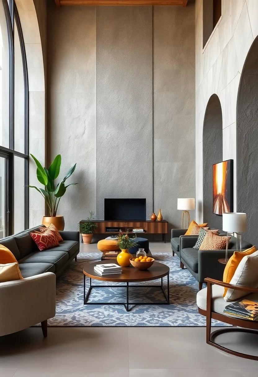 Architectural Details Blended with Eclectic Decor Featuring Bold Shapes and Contrasting Materials