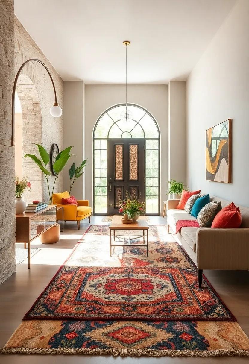 Layering Patterns And Textures To Create Dynamic Entryway Designs Featuring Bold Rugs