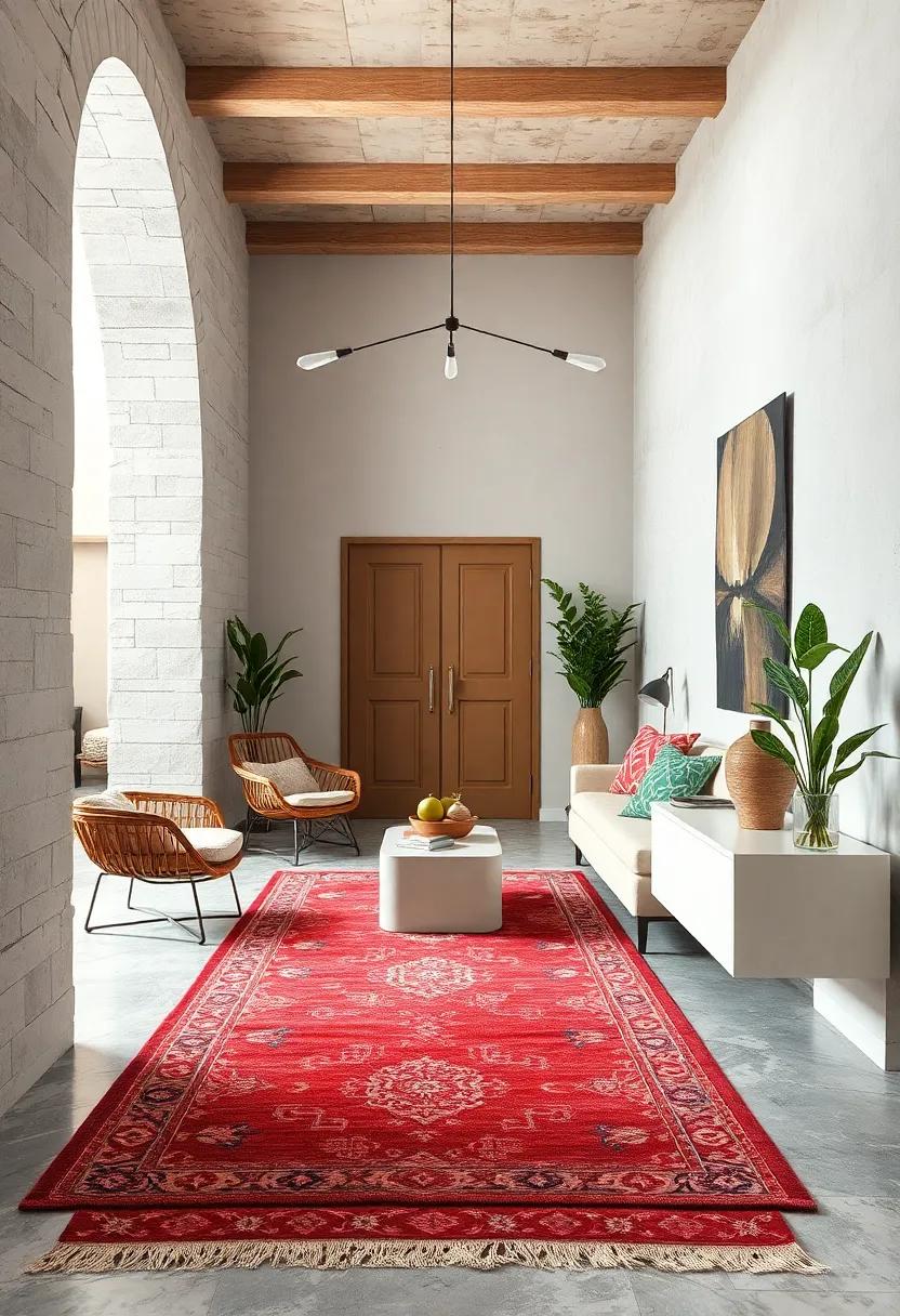 Monochrome Palettes Highlighted By Bold Rugs Bringing Balance To Eclectic Entryway Designs