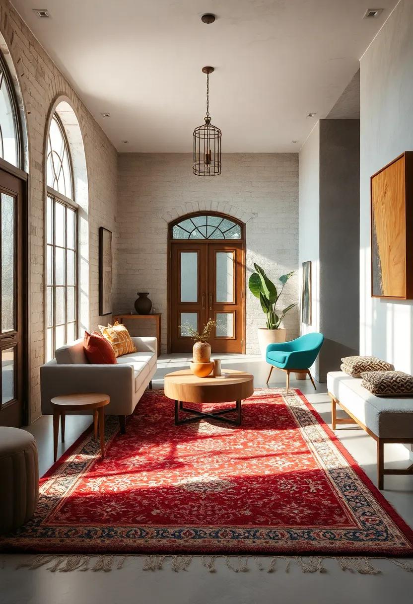The Play Of Light And Shadow On Richly Textured Statement Rugs In Eclectic Entryways
