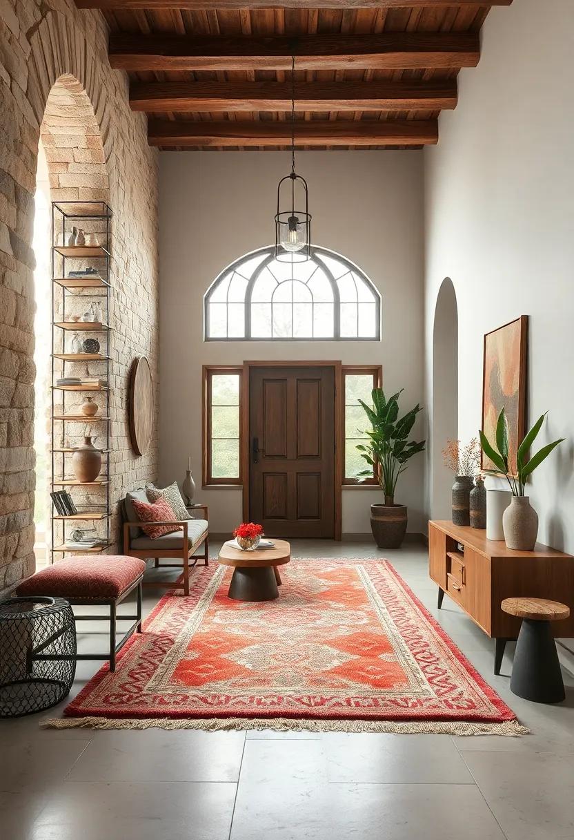 Warm Earth Tones In Statement Rugs That Connect Entryways To Natural Surroundings