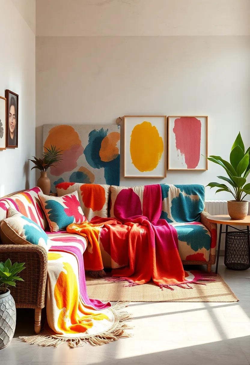 Eclectic Corners Embellished with Throw Blankets That Showcase Bold Brushstroke Patterns and Rich Color Palettes