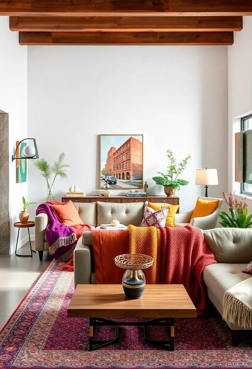 Color-Block Throw Blankets Serving as Eye-Catching Statements in Minimalist Eclectic Living Spaces