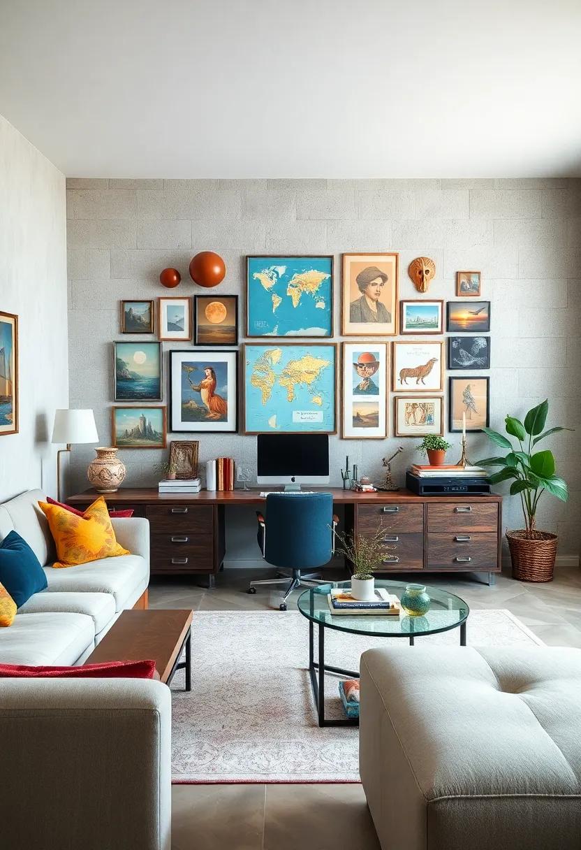 Eclectic Collection of Travel Memorabilia and Local Artifacts Showcasing a Story-Rich Gallery Wall