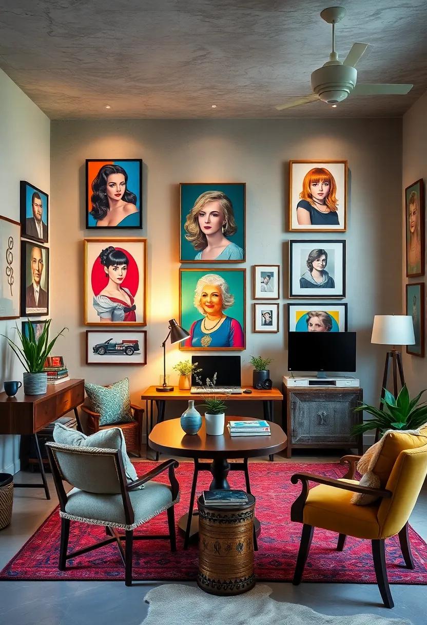 Whimsical Mix of Pop Art and Classic Portraits Invoking a Playful Yet Professional Creative Zone
