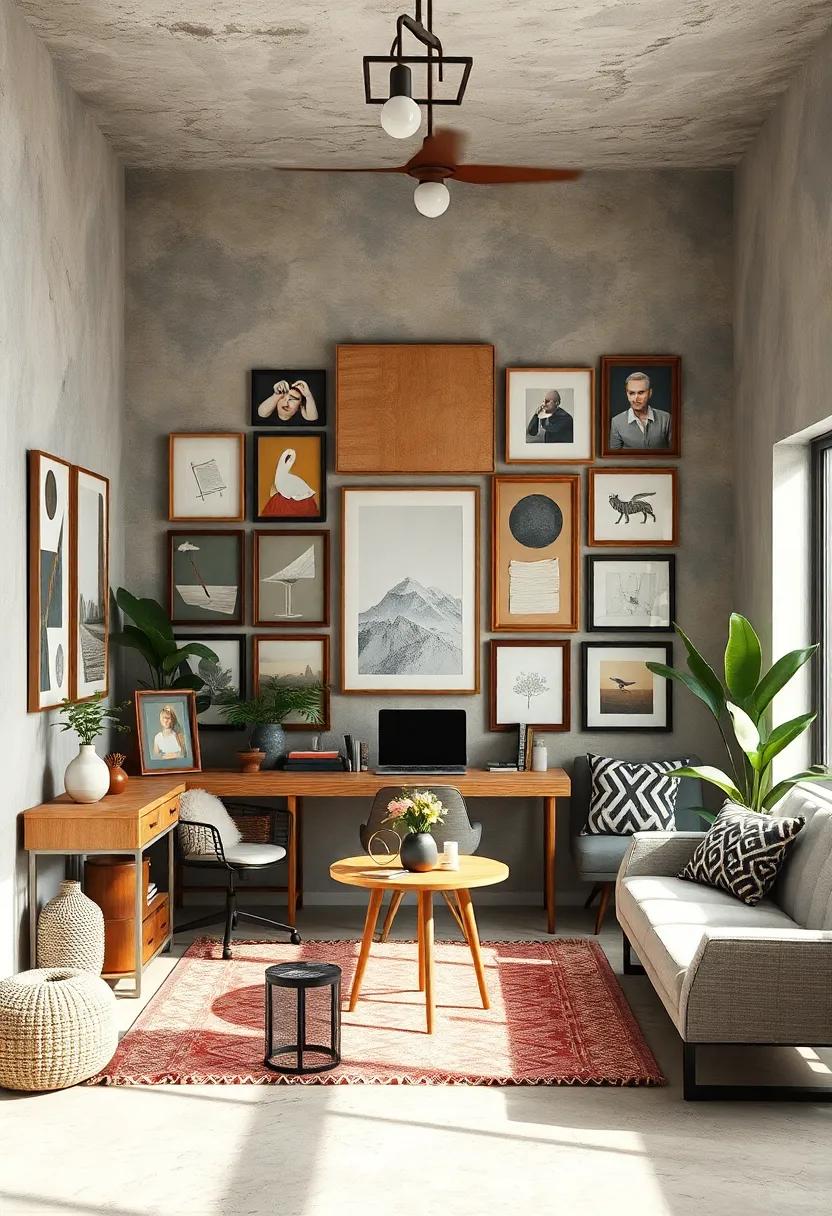 Layered Textures of Canvas, Wood, and Metal Frames Bringing Depth and Interest to Creative Workspaces