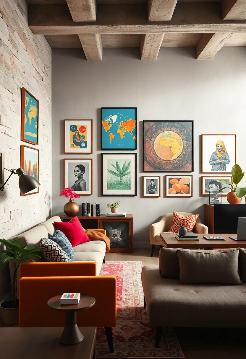 Gallery Wall Showcasing Multicultural Artwork as a Tribute to Global Inspiration in a Work Setting